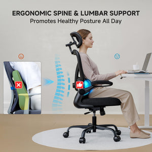Ergonomic Office Chair 330LBS with Lumbar Support & Flip-Up Armrests