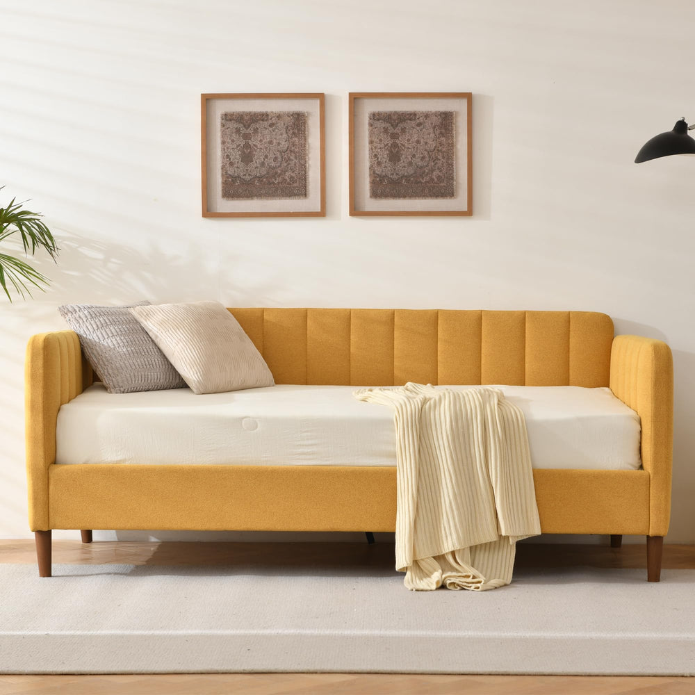 Twin Upholstered Daybed with Adjustable Backrest & Wood Slat Support