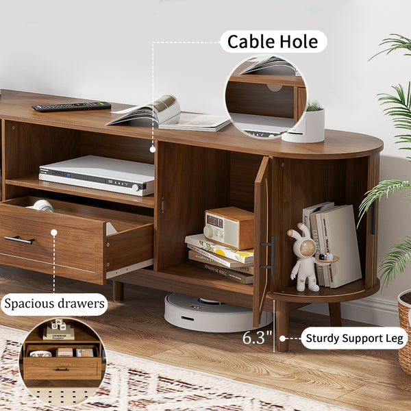 Fluted TV Stand with Drawers & Sliding Doors, Fits TVs up to 80"