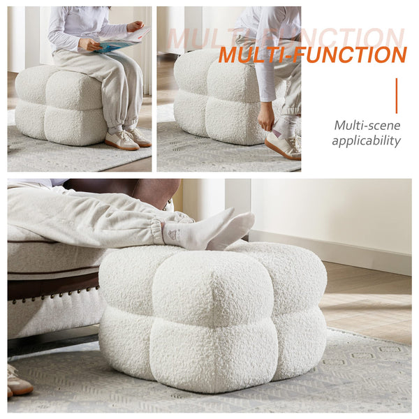 Square Tufted Ottoman Foot Rest – Teddy Fabric, Upholstered Pouf Stool