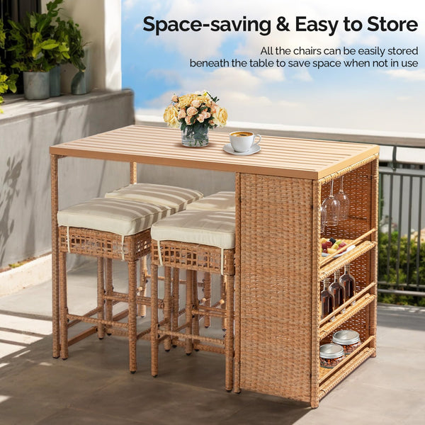 5-Piece Outdoor Wicker Bar Set with Storage