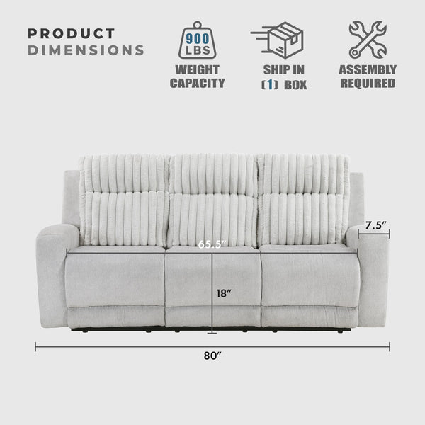 Light Gray Manual Reclining Sofa with Corduroy Upholstery