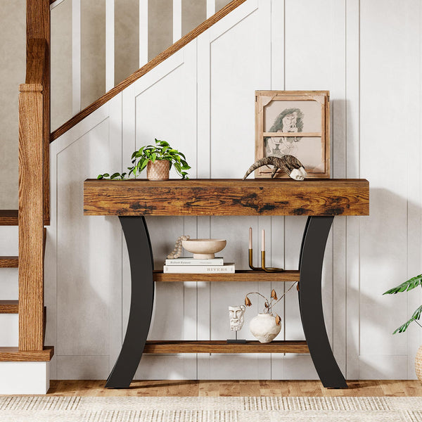 41" 3-Tier Curved Console Table with Storage Shelves