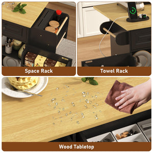 Rolling Kitchen Island with Power Outlet & Drop Leaf