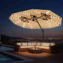15FT Rectangular Cantilever Patio Umbrella with Solar LED Lights & Weighted Base