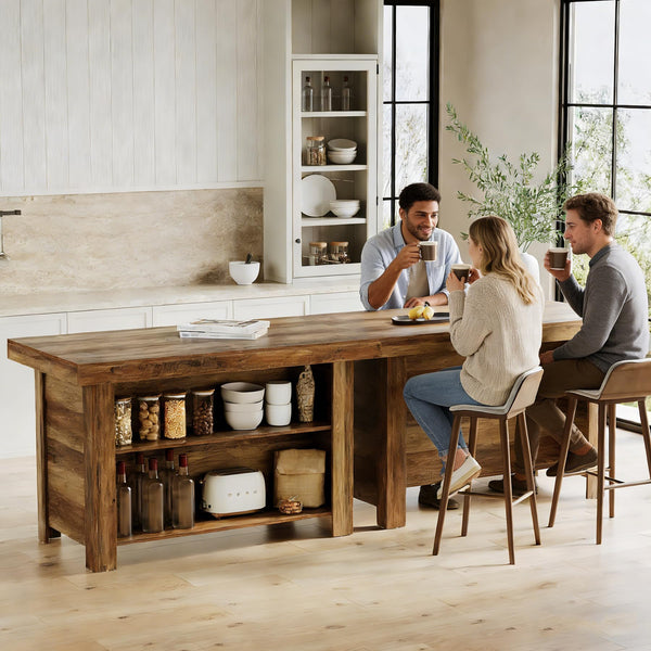 55-Inch Farmhouse Kitchen Island with Storage Shelf