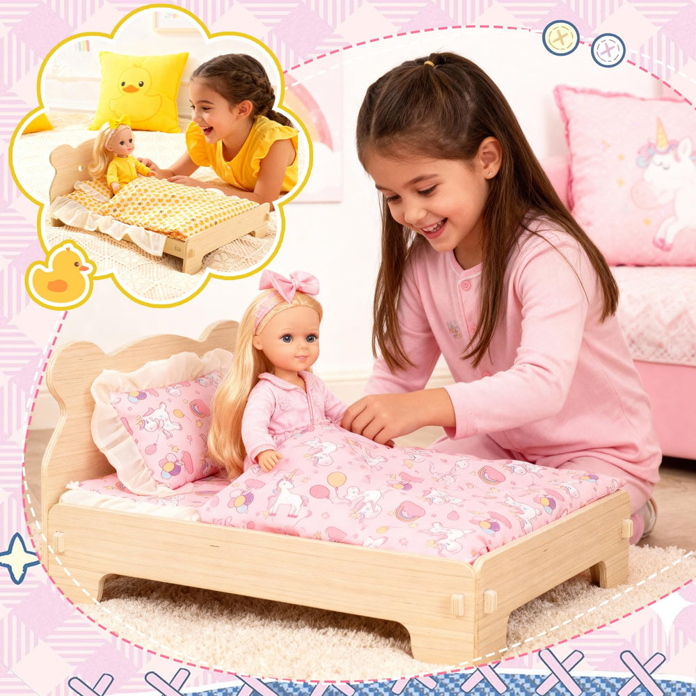 18 Inch Doll Bedding Set 6-Piece with Comforter, Mattress & Pillow
