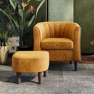 Barrel Accent Chair with Ottoman – Velvet