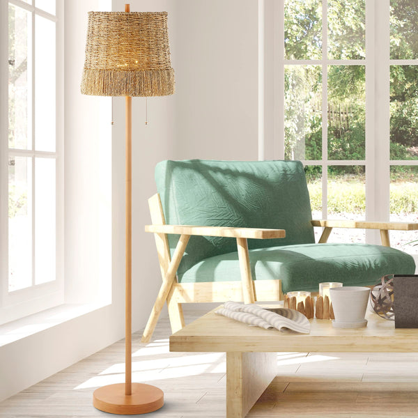 61" 2-Light Coastal Bohemian LED Floor Lamp with Seagrass Shade