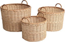 Handwoven Rattan Nesting Storage Baskets with Handles — Set of 3