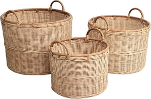 Handwoven Rattan Nesting Storage Baskets with Handles — Set of 3