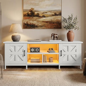 Farmhouse TV Stand with Power Outlet & LED Lights for TVs up to 70"