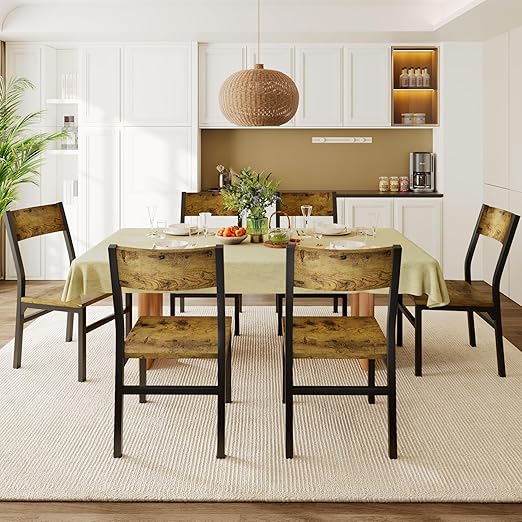 Modern Dining Chairs Set of 6 with Ergonomic Backrest, MDF Seat & Metal Legs