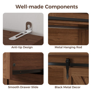 Sliding Barn Door Wardrobe with 4 Drawers & Hanging Rod — 71" Tall Bedroom Armoire