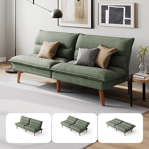 Convertible Corduroy Futon Sofa Bed with Adjustable Backrest