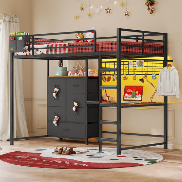 Twin Loft Bed with L-Shaped Desk & Storage Drawers
