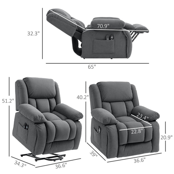 Power Lift Recliner Chair with Massage, Heat & USB Port – Gray
