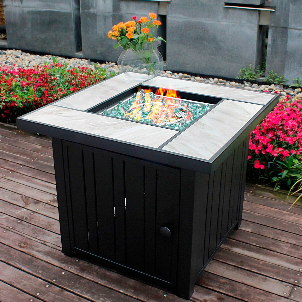 Rectangular Propane Fire Pit Table with Ceramic Tabletop