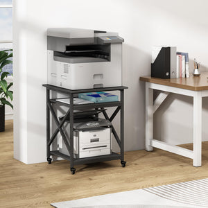 3-Tier Rolling Printer Stand with Adjustable Shelf