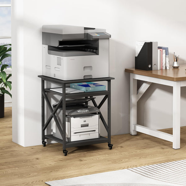 3-Tier Rolling Printer Stand with Adjustable Shelf