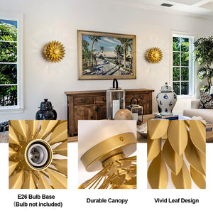 Gold Metal Leaf Wall Sconces Set of 2