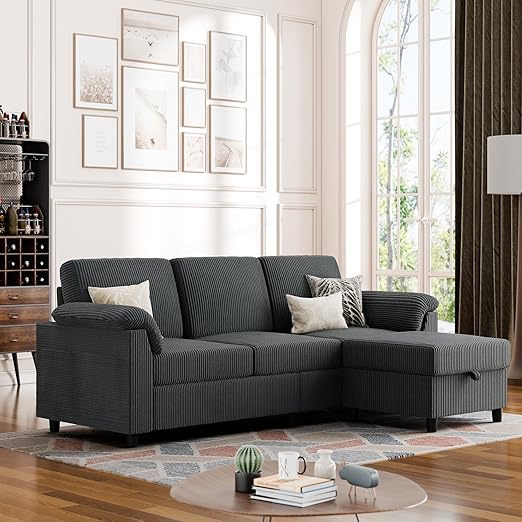 L-Shaped Sectional Sofa with Ottoman & Removable Pillows