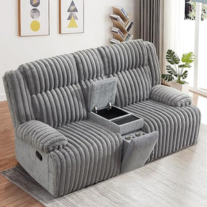 Oversized Manual Double Recliner Loveseat with Wireless Charger & Cup Holders