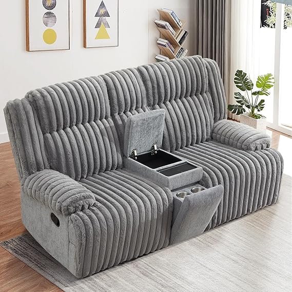 Oversized Manual Double Recliner Loveseat with Wireless Charger & Cup Holders