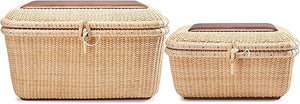 Rectangular Handwoven Rattan Storage Basket Set with Lid