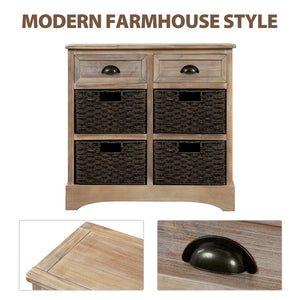 Farmhouse Storage Chest with 2 Drawers & 4 Wicker Baskets