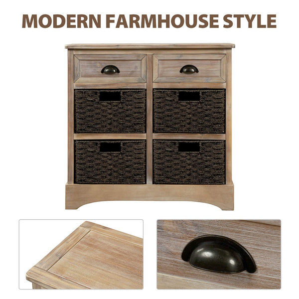 Farmhouse Storage Chest with 2 Drawers & 4 Wicker Baskets