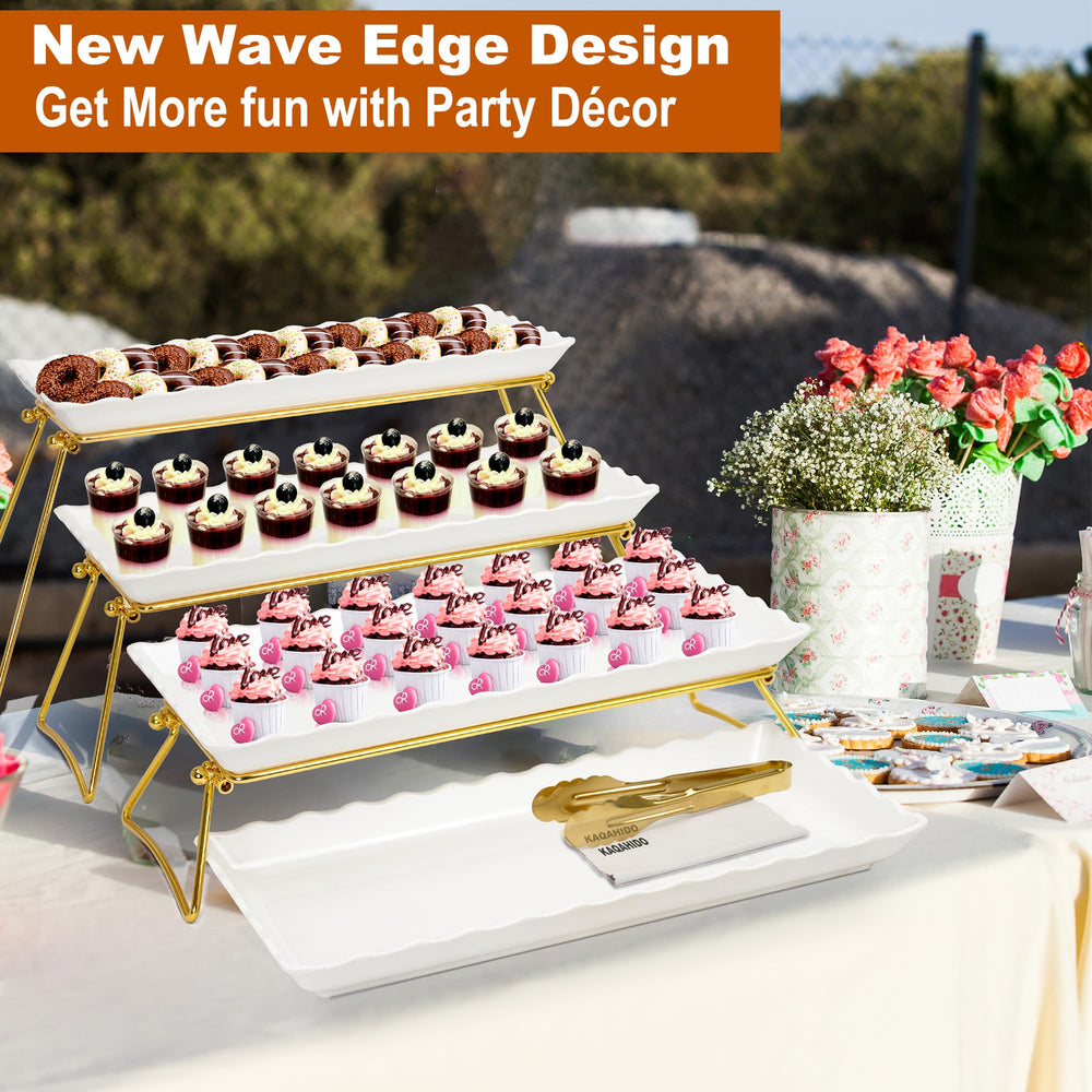 4-Tier Serving Tray Set with Stand – Wave Edge Melamine Platters