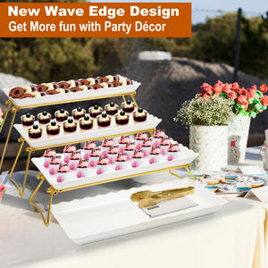 4-Tier Serving Tray Set with Stand – Wave Edge Melamine Platters