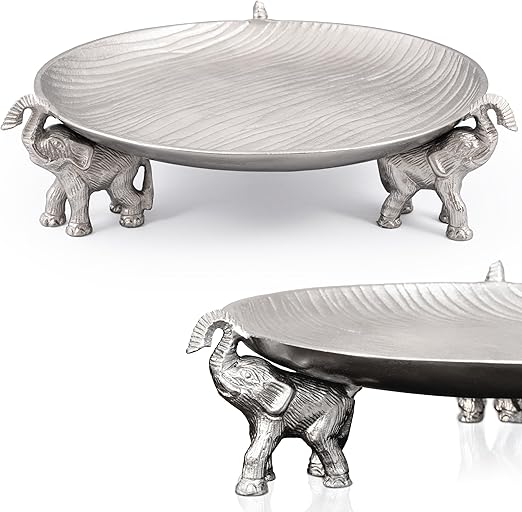 Round Decorative Tray with Elephant Base