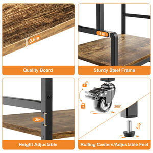 4-Tier Printer Stand with Wheels and Adjustable Shelves