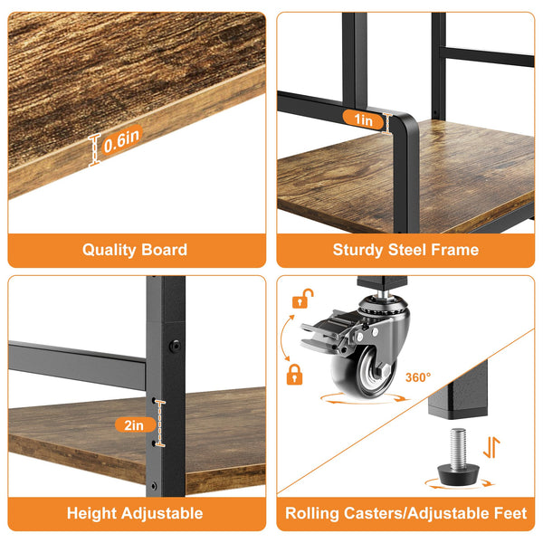 4-Tier Printer Stand with Wheels and Adjustable Shelves