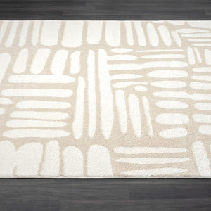 Beige Cream Abstract Area Rug – Medium Pile, Non-Shedding, Indoor