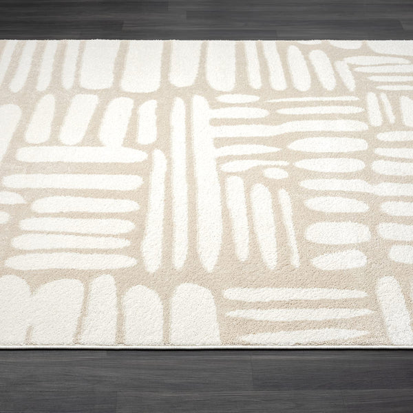Beige Cream Abstract Area Rug – Medium Pile, Non-Shedding, Indoor