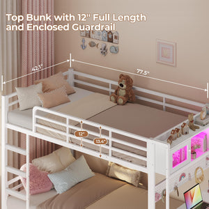 Twin Over Twin Bunk Bed with Desk & LED Light