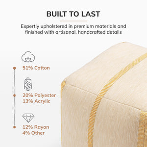 Square Pouf Ottoman Footrest – Cotton Polyester Floor Seating