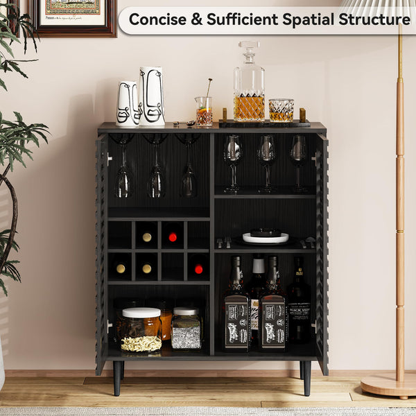Mid-Century Bar Cabinet with Wine Racks & Slatted Doors