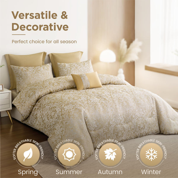 6-Piece Jacquard Comforter Set – All-Season Bedding with Euro Shams & Throw Pillow