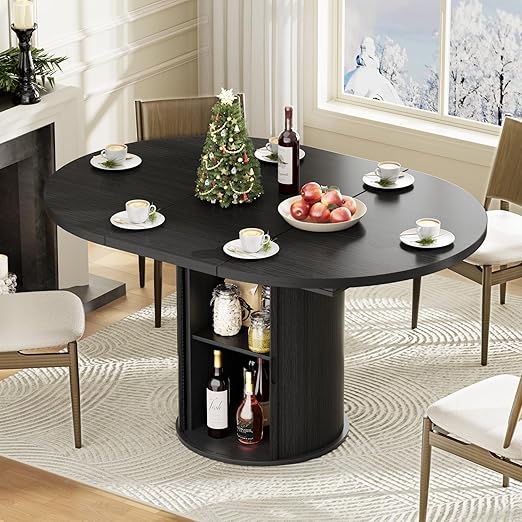 Expandable Round Oval Dining Table 40–55 Inch with Storage