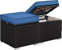 Wicker Patio Ottoman Set of 2 with Storage & Cushion