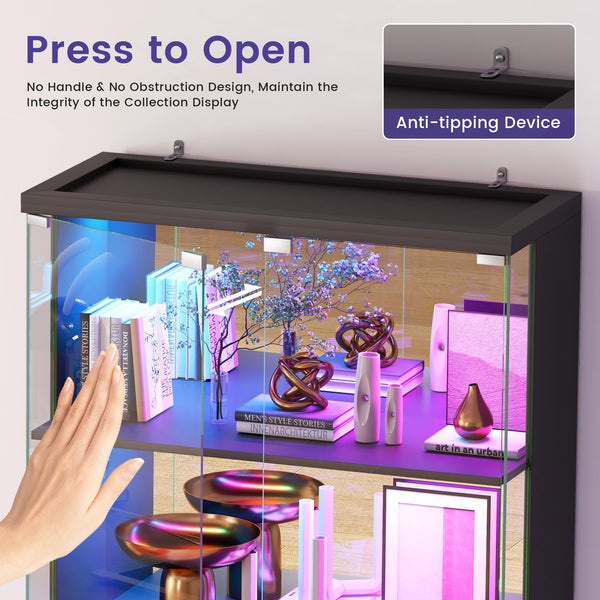 Glass Display Cabinet with RGB LED Lights & Lockable Doors