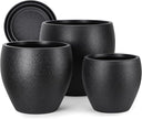 Large Plant Pots Set of 3 with Drainage Holes and Trays