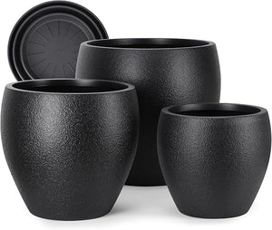 Large Plant Pots Set of 3 with Drainage Holes and Trays