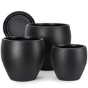 Large Plant Pots Set of 3 with Drainage Holes and Trays