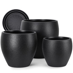 Large Plant Pots Set of 3 with Drainage Holes and Trays