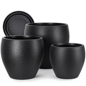 Large Plant Pots Set of 3 with Drainage Holes and Trays